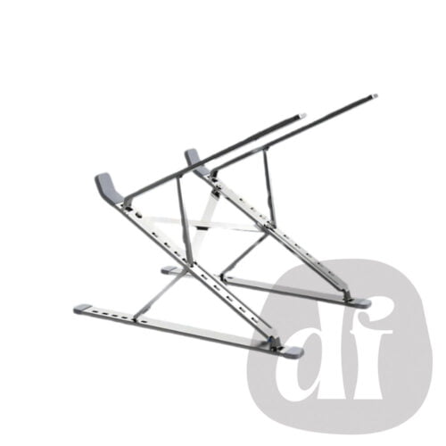 Support pour ordinateur portable en aluminium sur un fond blanc.
