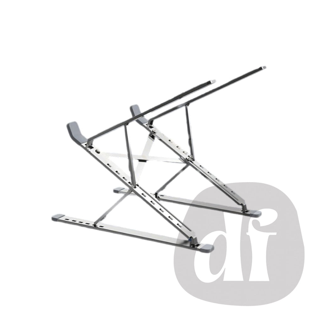 Support pour ordinateur portable en aluminium sur un fond blanc.