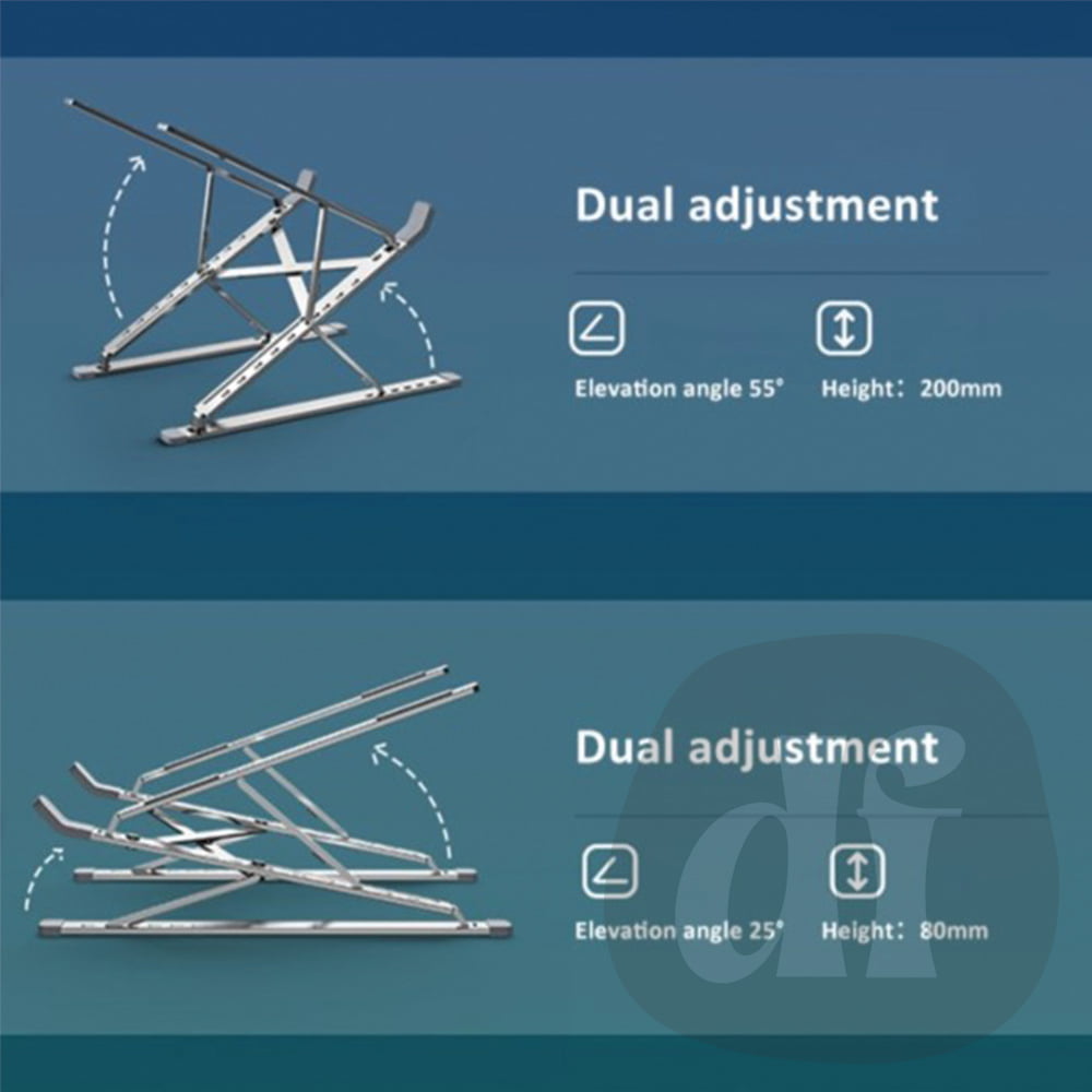 Support pour ordinateur portable en aluminium avec une option de réglage de hauteur et d’angle.