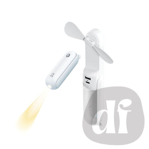 Mini ventilateur portable avec une lampe torche.